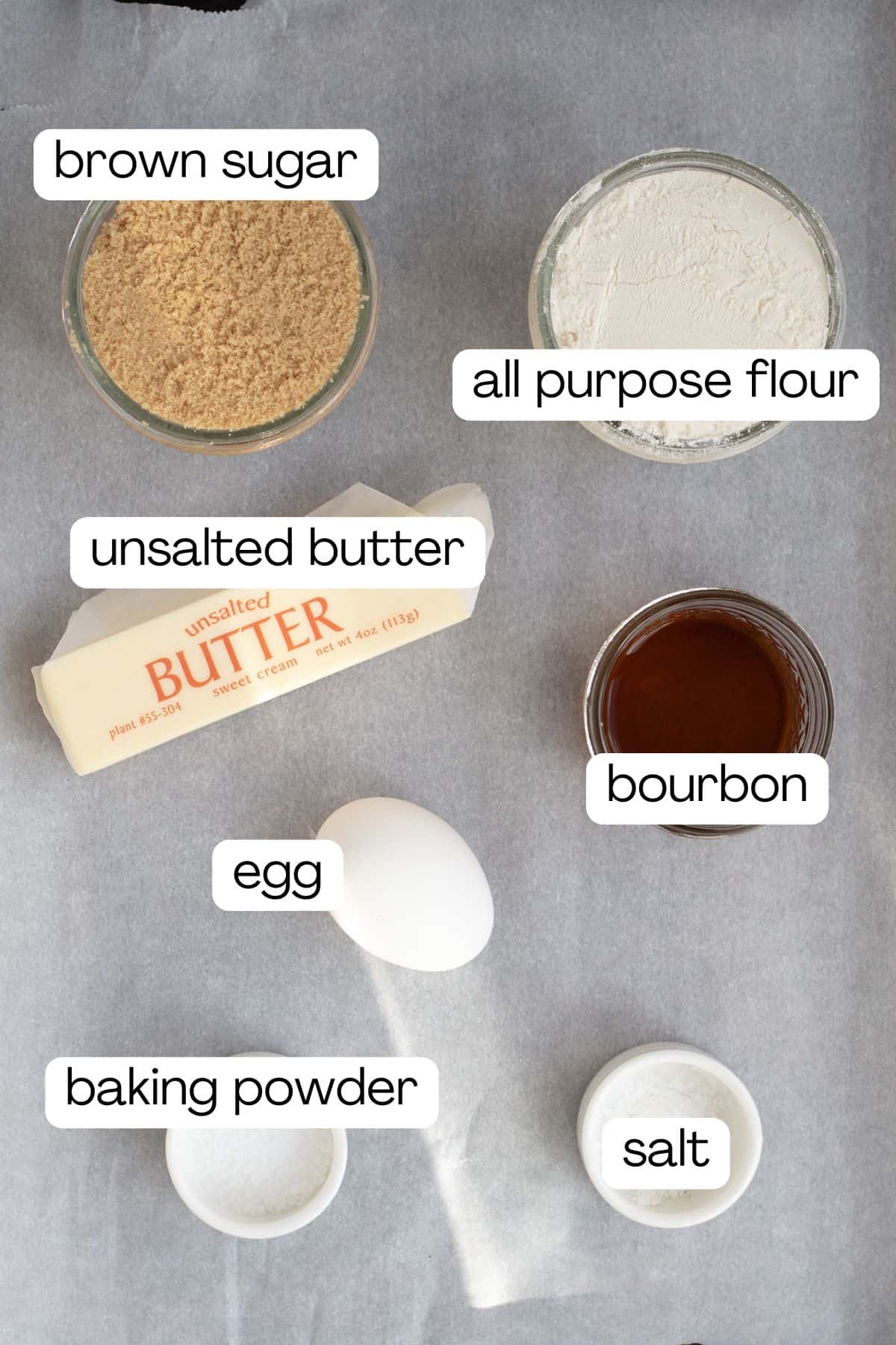 ingredients for bourbon blondies.