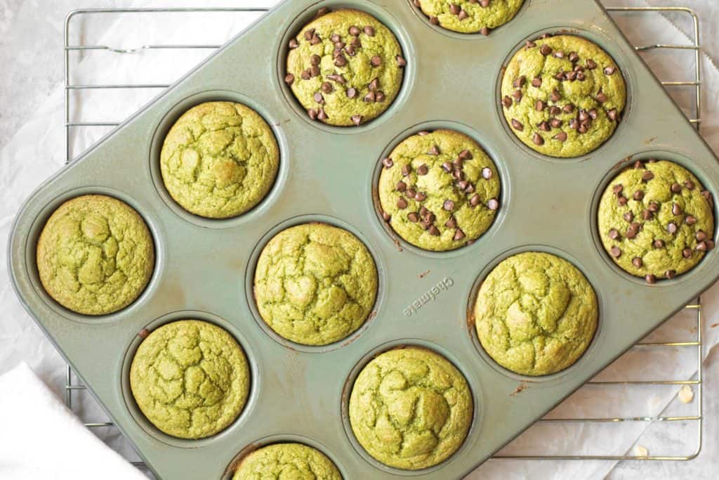 green blender muffins in a muffin tin