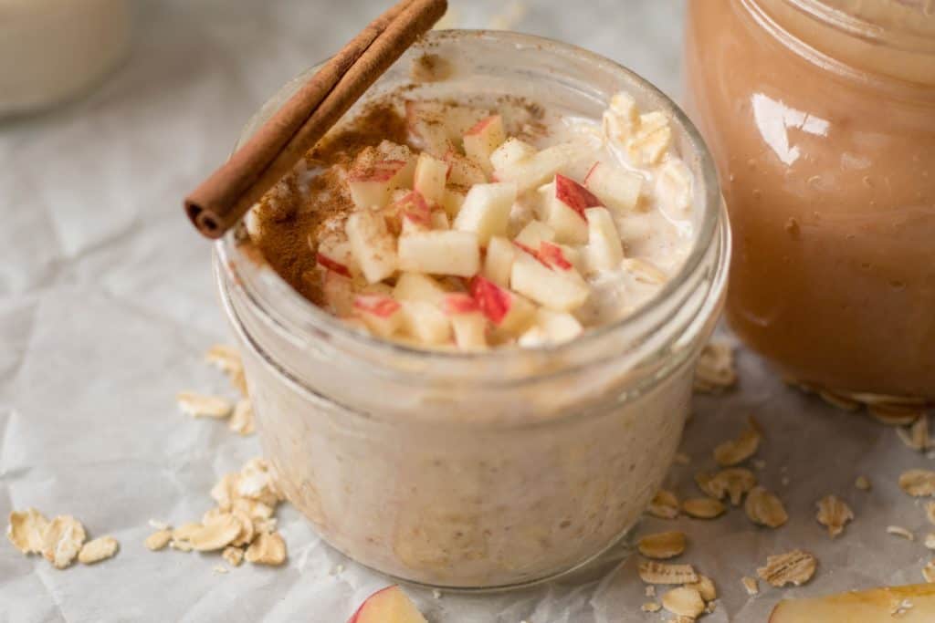 single serving of overnight oats with a cinnamon stick