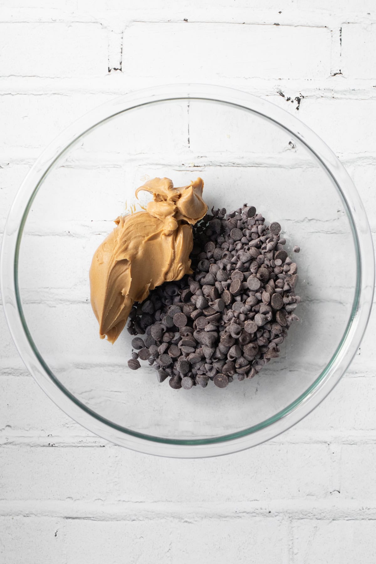 peanut butter and chocolate in a glass bowl.