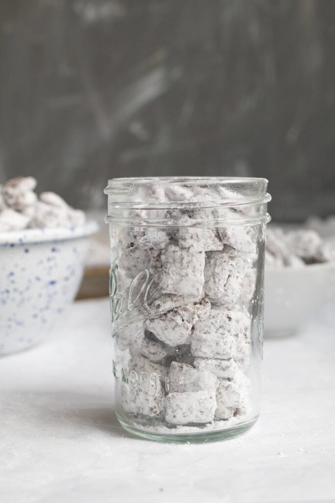 puppy chow in a mason jar.