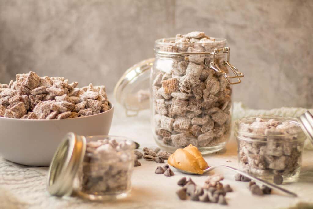 a couple containers of puppy chow