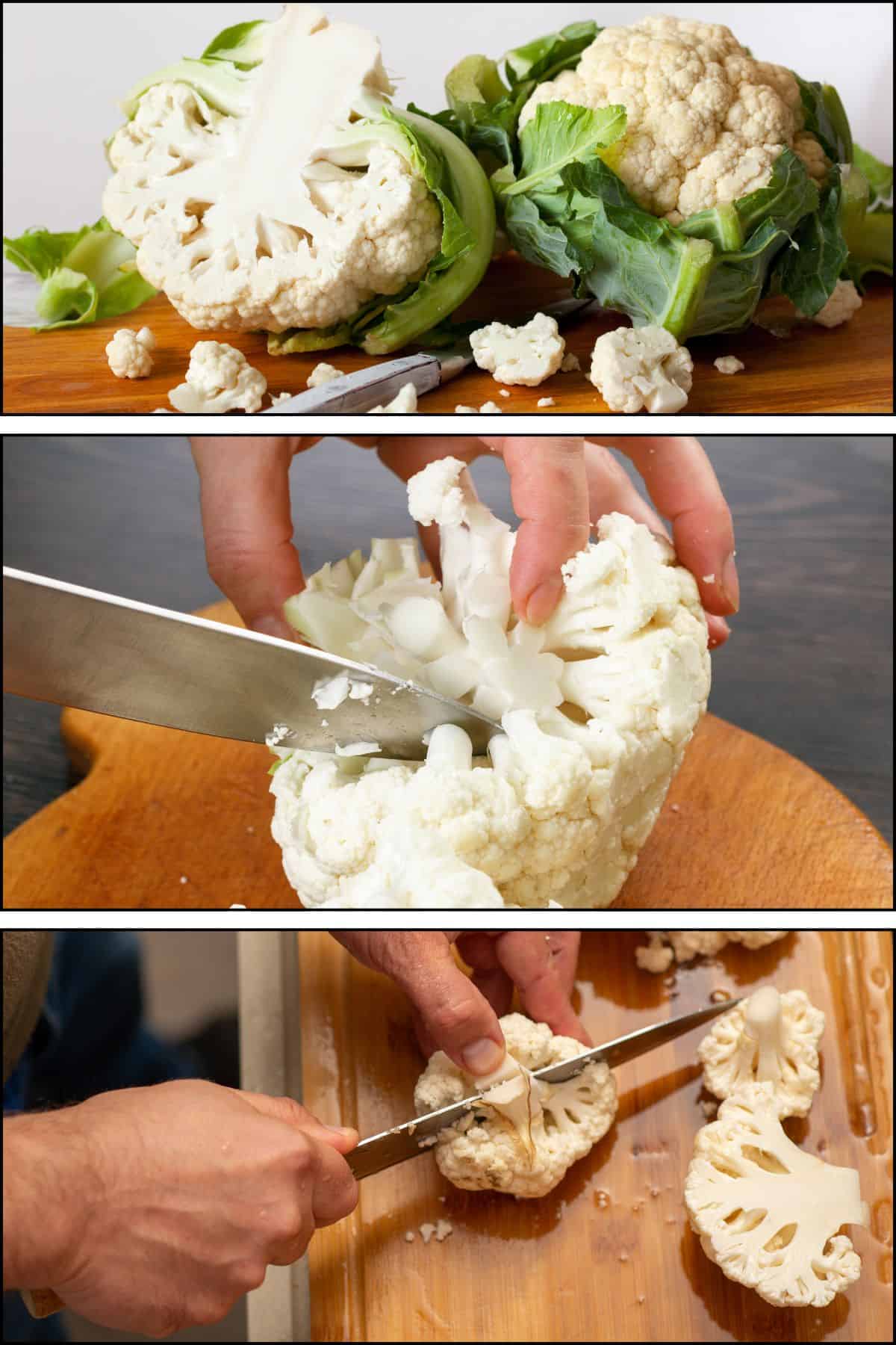 step by step how to cut cauliflower.
