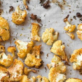 roasted cauliflower on parchment paper