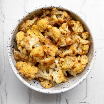 roasted cauliflower in a serving bowl.