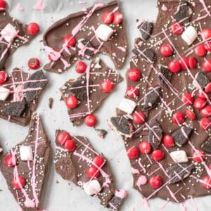 valentines day chocolate bark on parchment paper