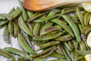 Simple Blistered Sugar Snap Peas with Lemon • Simple Gray T-Shirt