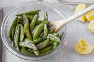 Simple Blistered Sugar Snap Peas with Lemon • Simple Gray T-Shirt