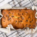 overview of banana bread in loaf pan