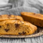 side view of mandel bread on sliver plate