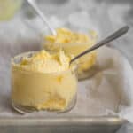 whipped pudding in a glass bowl.
