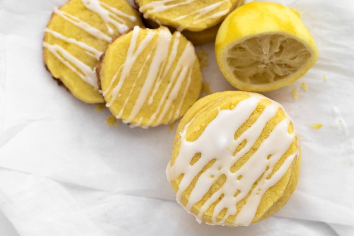 lemon shortbread with a white drizzled frosting