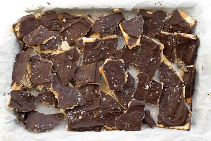 5-Ingredient Chocolate Toffee Matzo Crack • Simple Gray T-Shirt