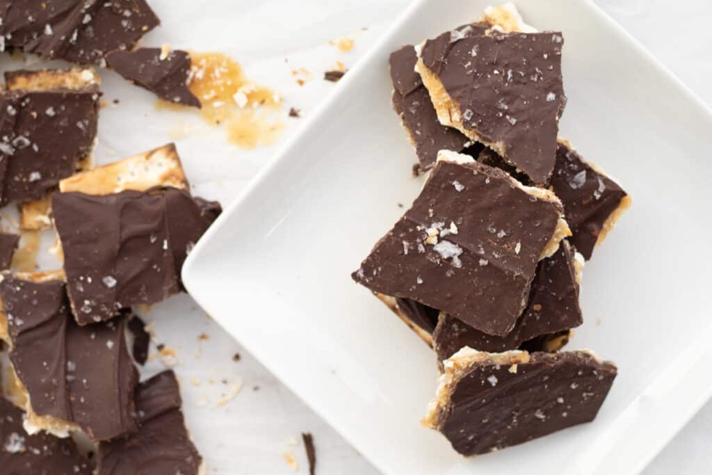Easy Chocolate Toffee Matzo Crack • Simple Gray TShirt