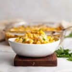 white bowl of mexican street corn dip