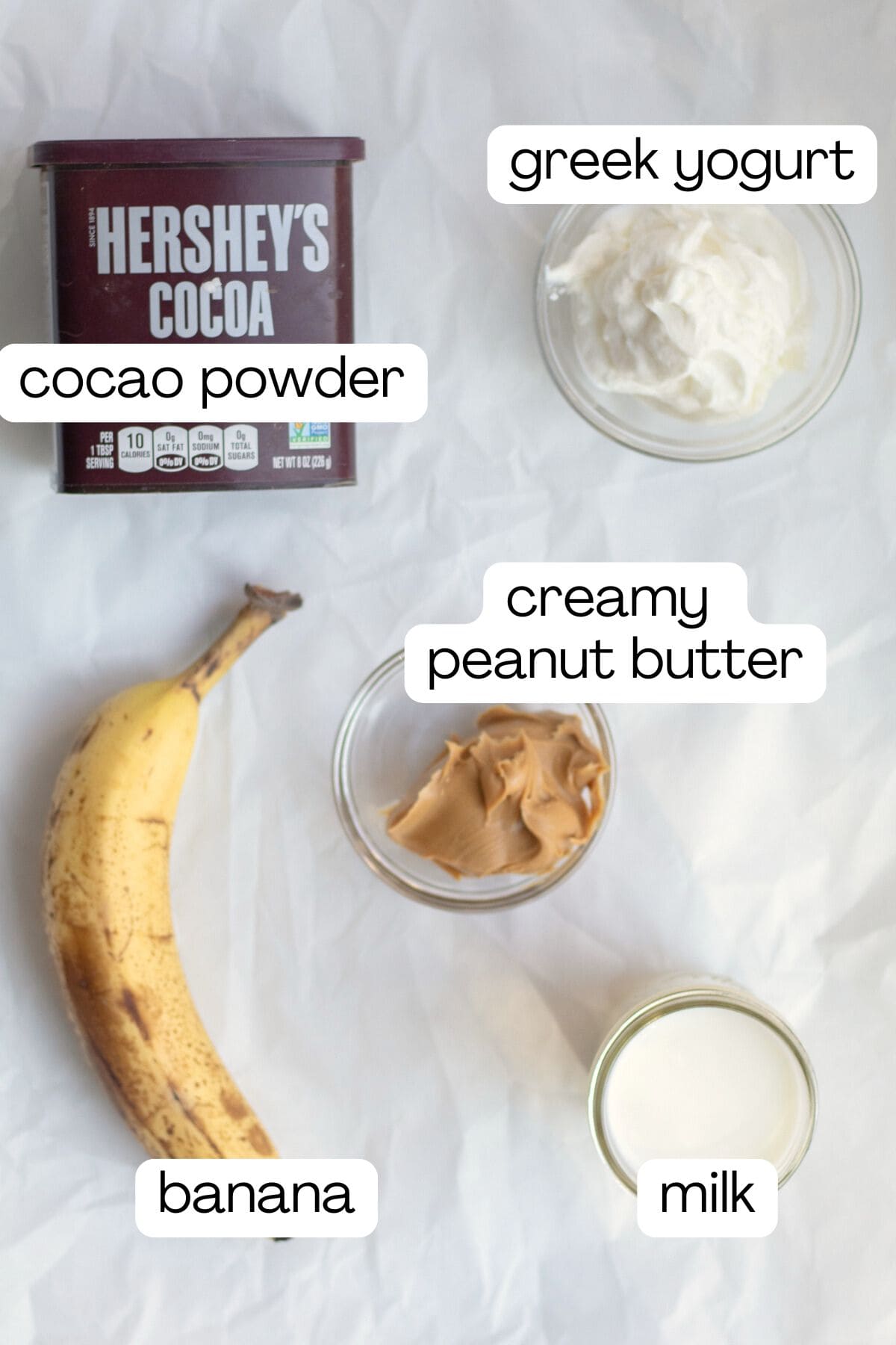 ingredients for a chocolate peanut butter smoothie