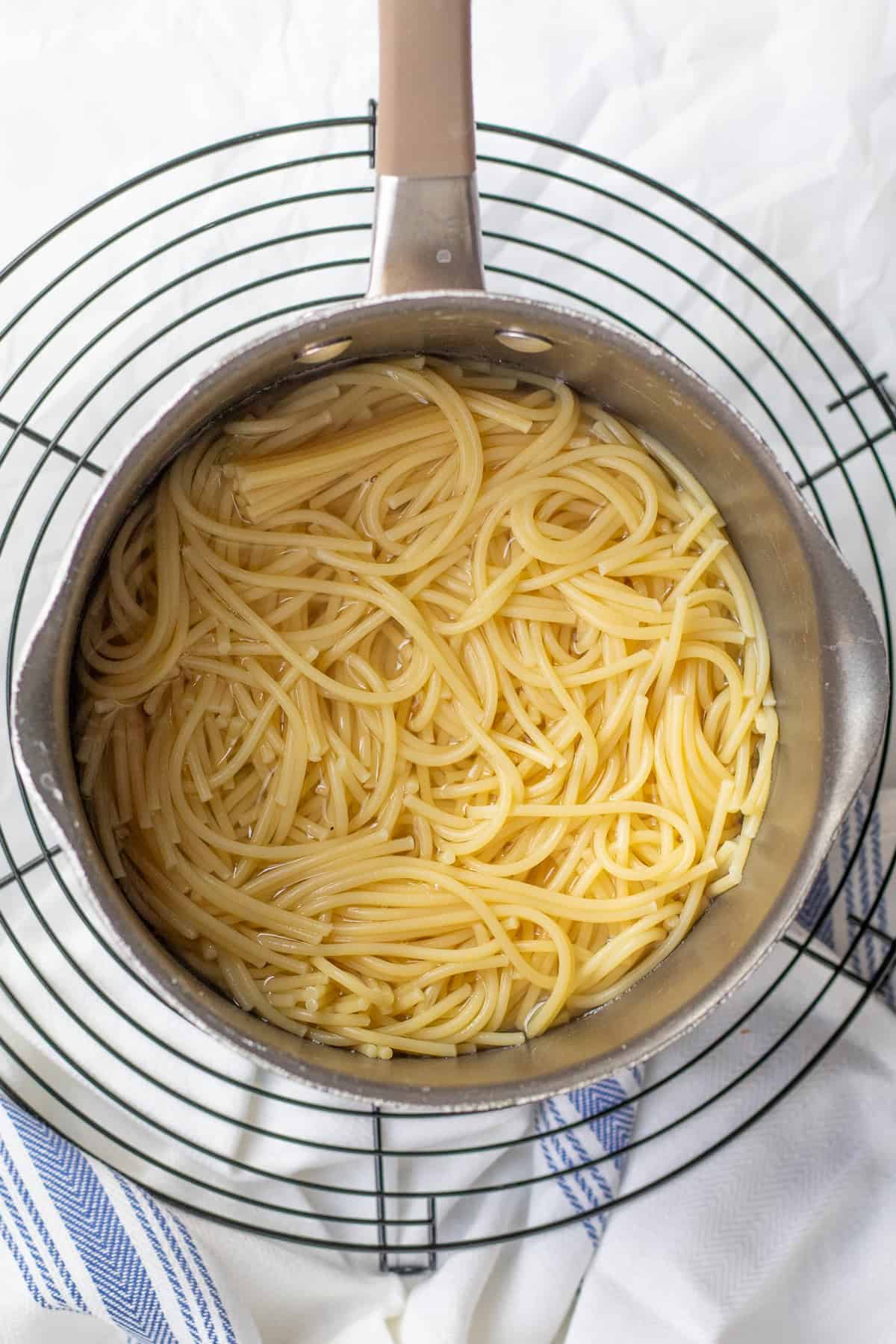 pasta cooking in a pot
