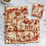 matzo pizza cut into squares