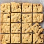 chocolate chip cookie bars cut into squares