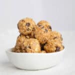 white bowl of chocolate chip energy bites
