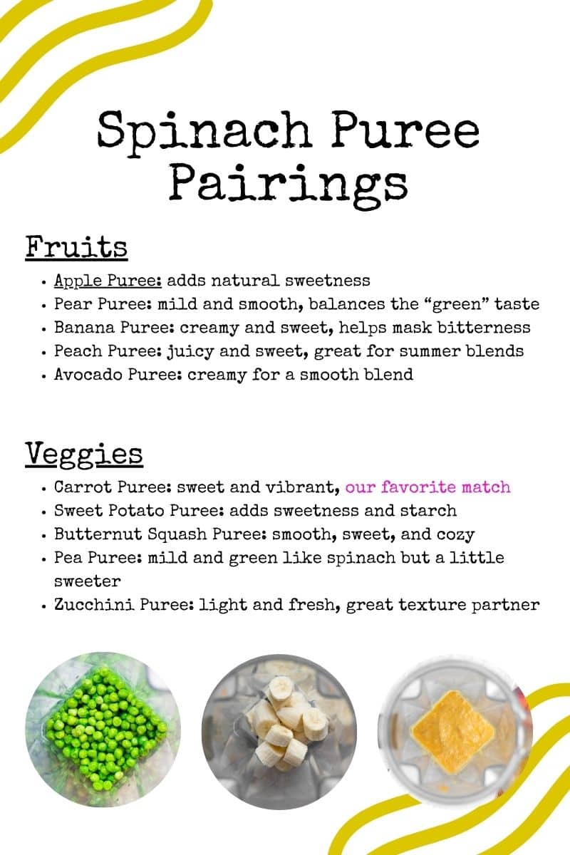 graphic of foods that pair well with spinach puree