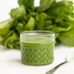 spinach puree in a mason jar