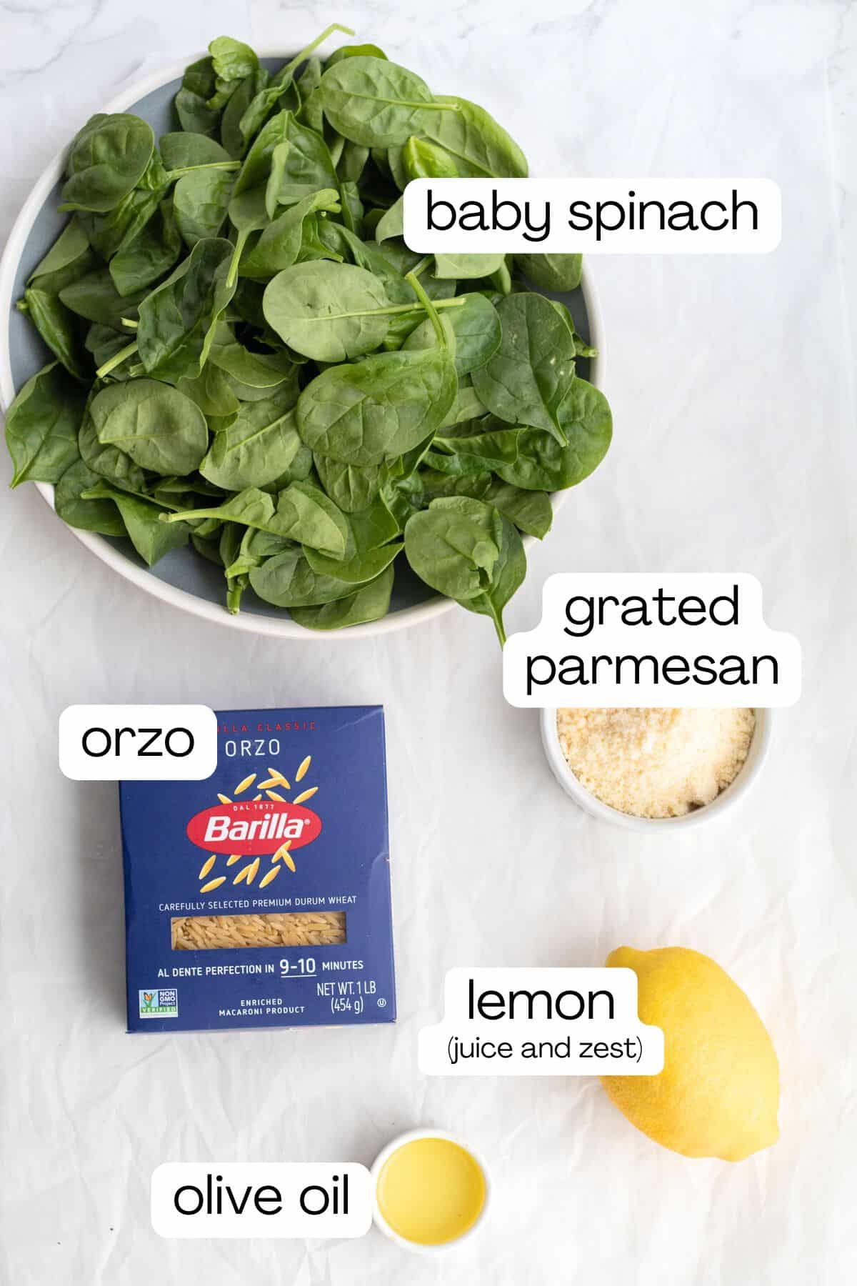 ingredients to make spinach and lemon orzo
