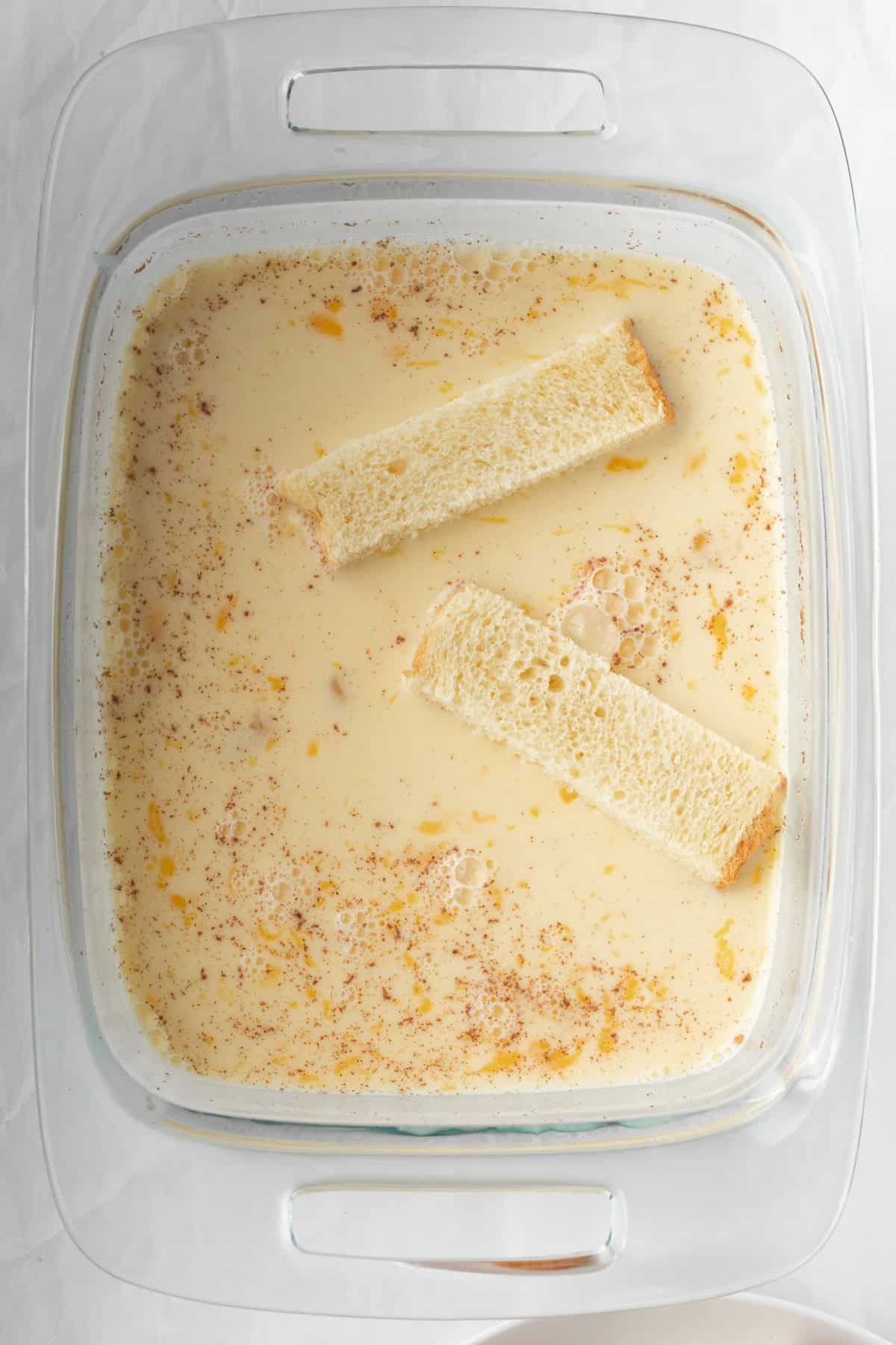 brioche sticks in a french toast custard