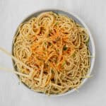 miso butter pasta in a bowl with chopstix
