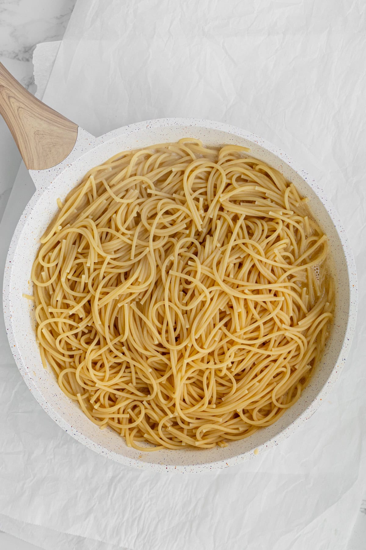 pasta over miso butter in a large sauce pan
