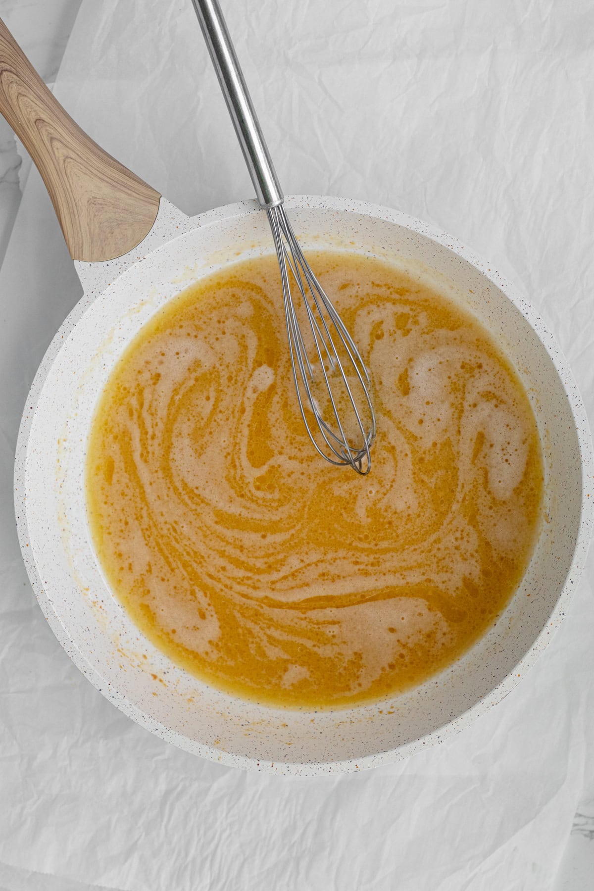 miso butter melting in a saucepan
