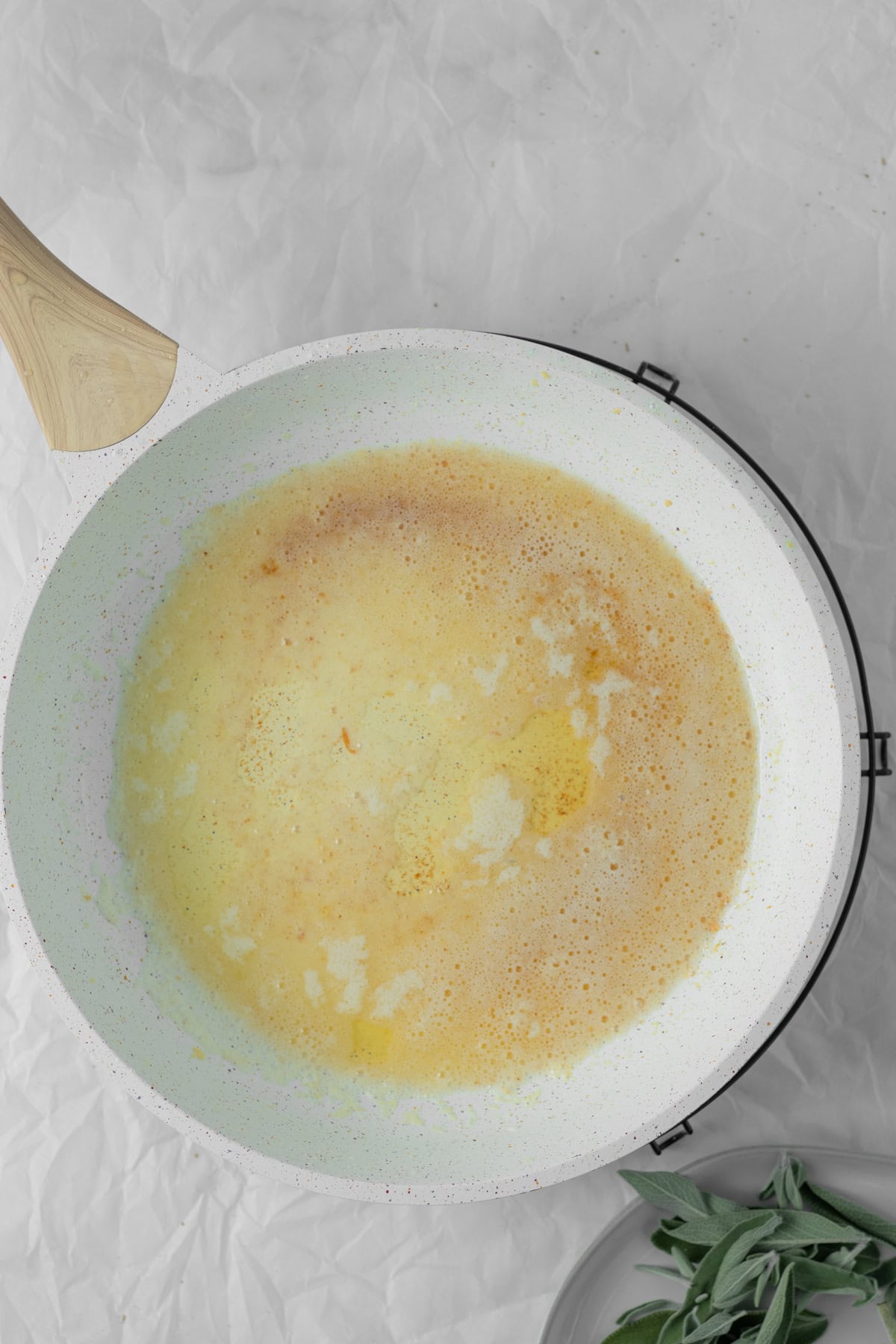 melted butter in saucepan.