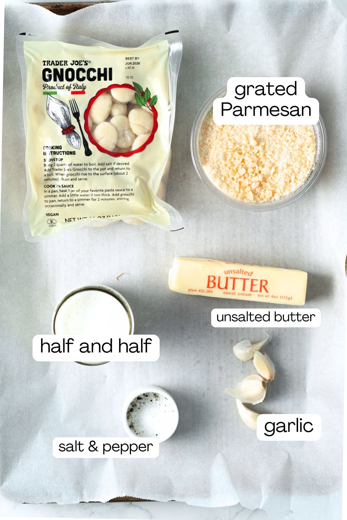 ingredients to make gnocchi alfredo.