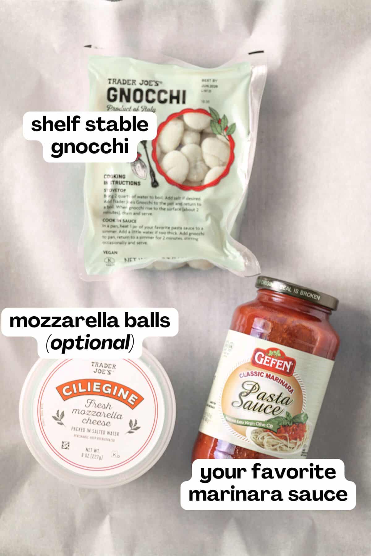 ingredients to make gnocchi with marinara sauce.