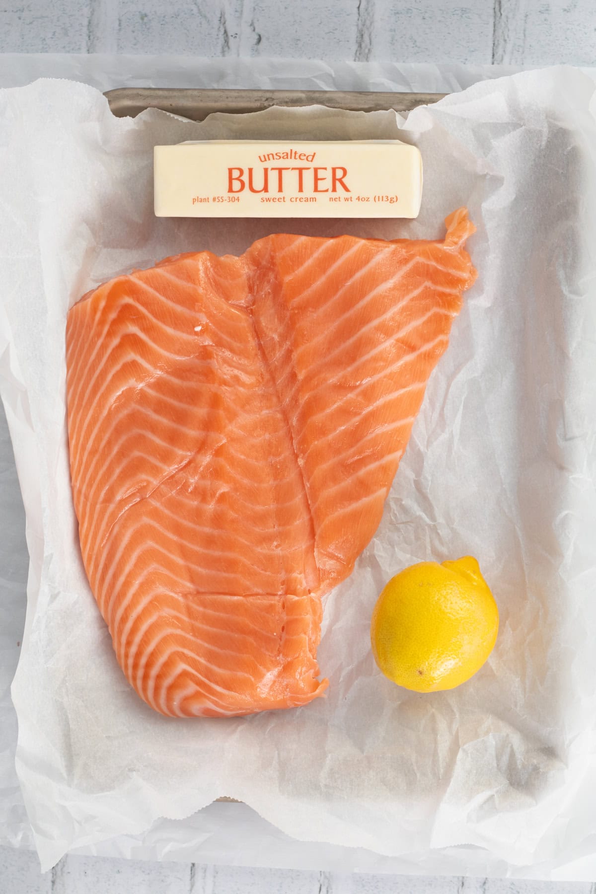 ingredients for baked lemon butter salmon.