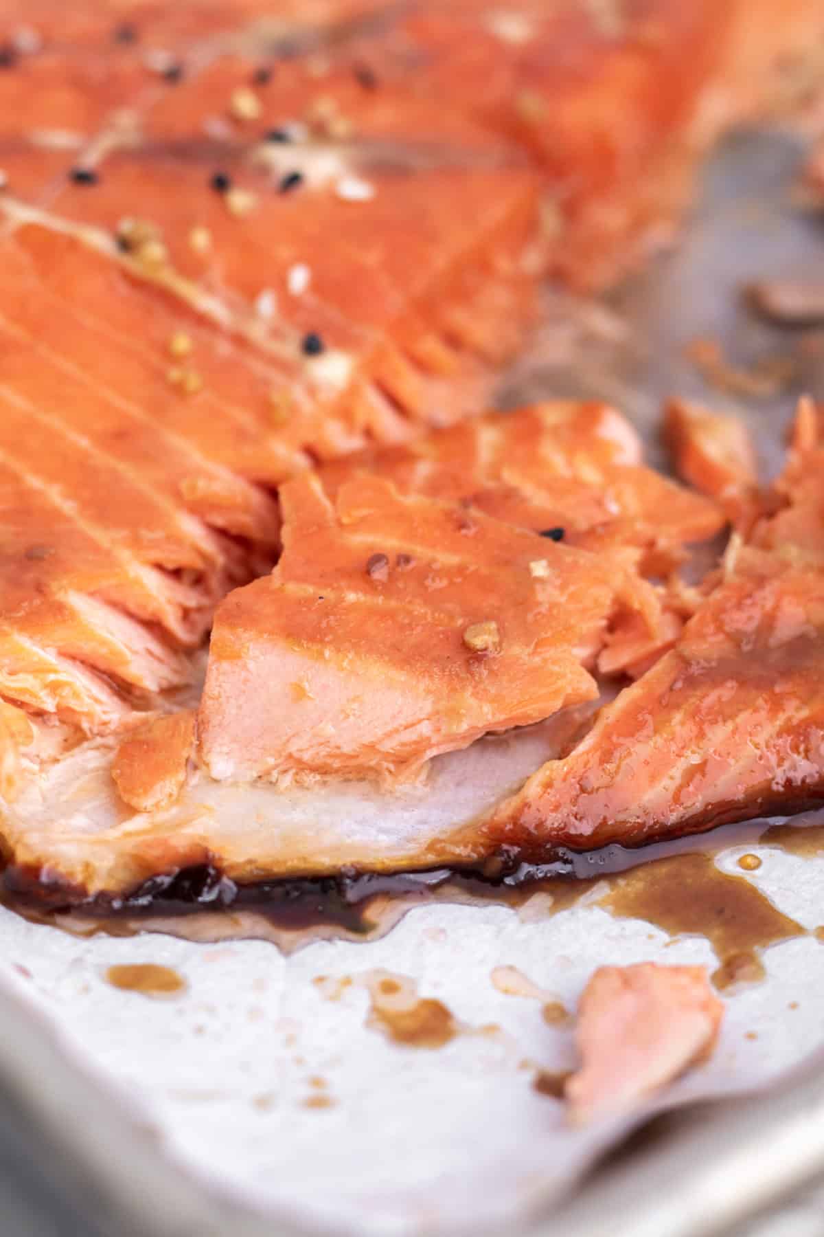 inside of a cooked piece of salmon.